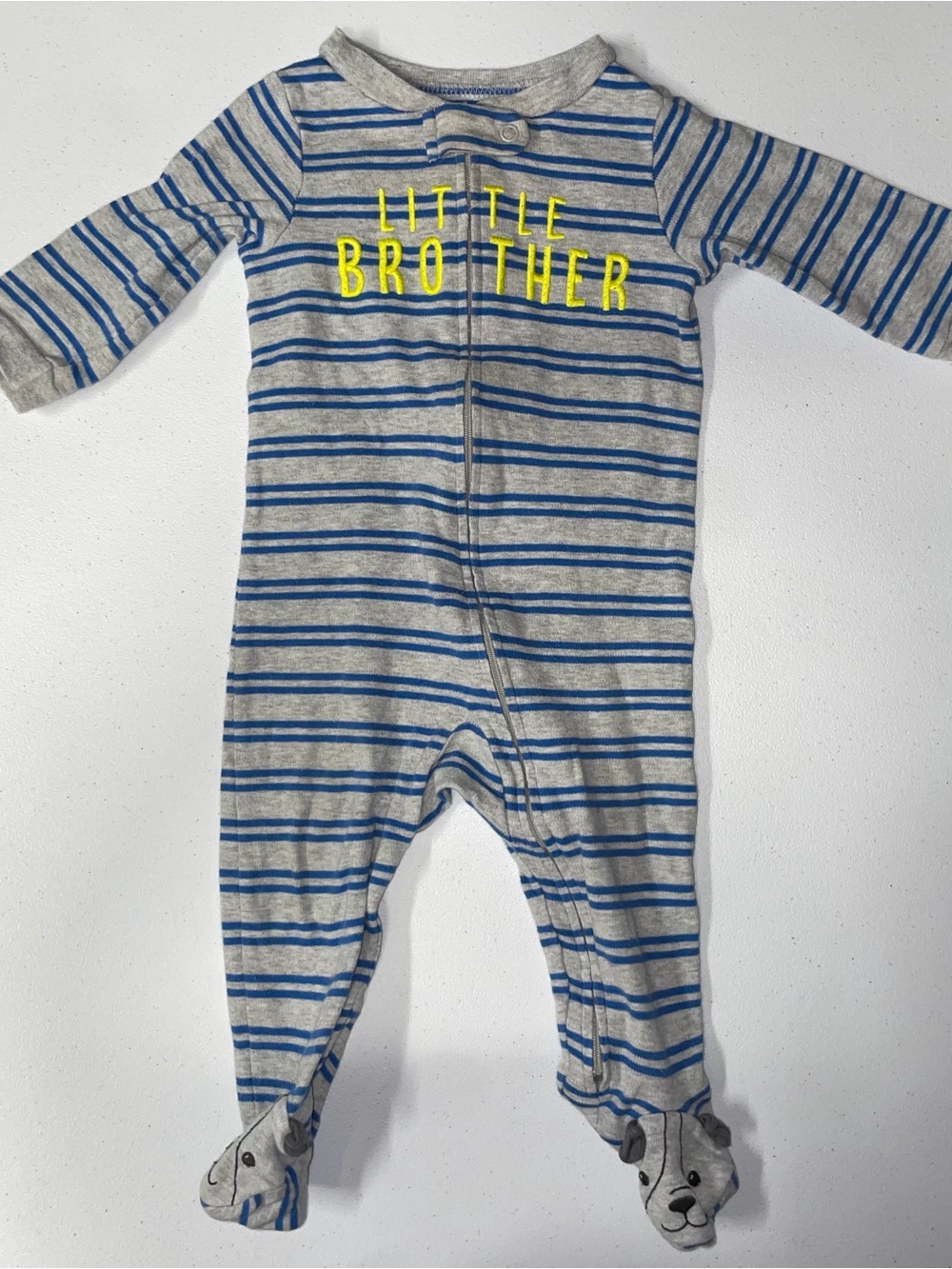 Just One You/Carters: Little Brother/Footie Striped Pajamas/PJs (9 Months)